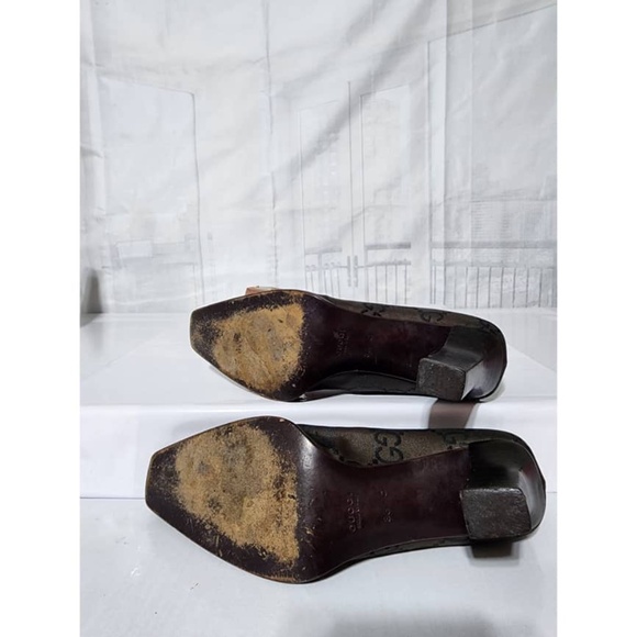 Authentic Gucci Vintage GG Square Toe Pumps Thick Heels Brown Size 36C - Picture 8 of 15